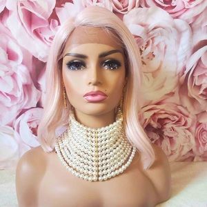 Blonde and light pink wig